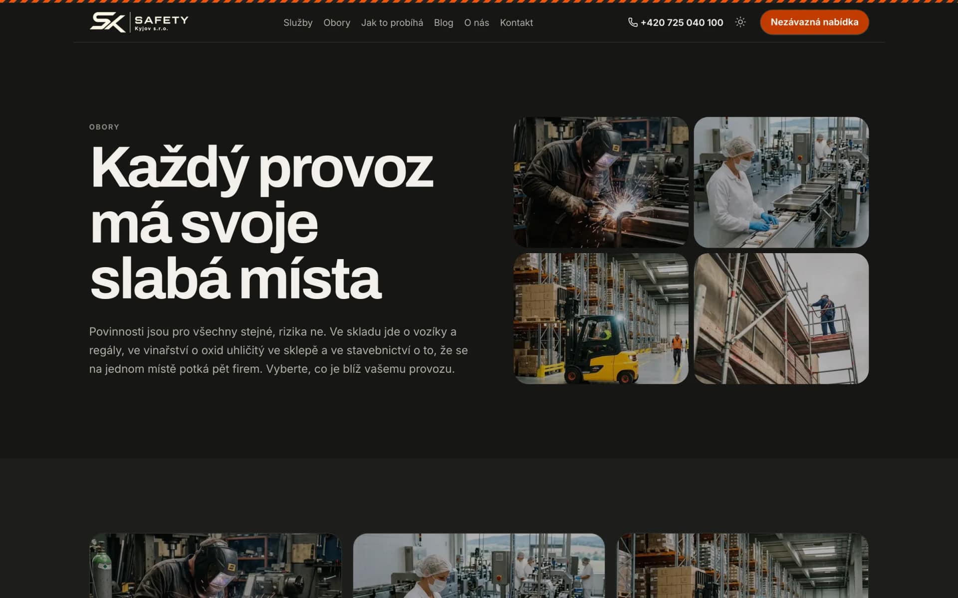 Rozcestník oborů s fotografiemi provozů