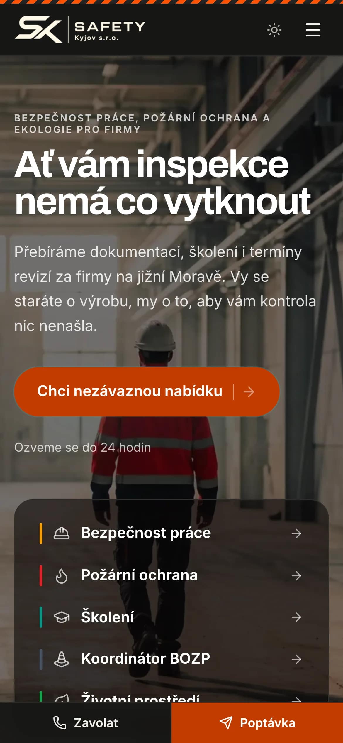 Úvodní stránka webu SAFETY Kyjov na mobilu